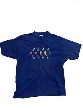 Women's 90s Vintage Gold Themed Embroidered Tee Size M 100% Cotton